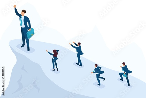 Isometric Businessman at the Top, Leadership photo