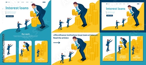 Isometric Businessman lends Money to businessmen