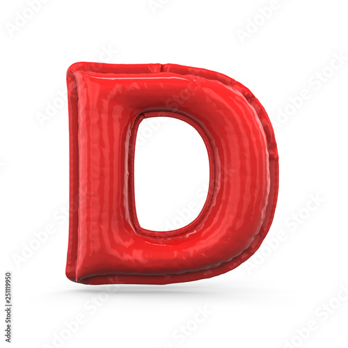 Red letter D made of inflatable balloon isolated. 3D