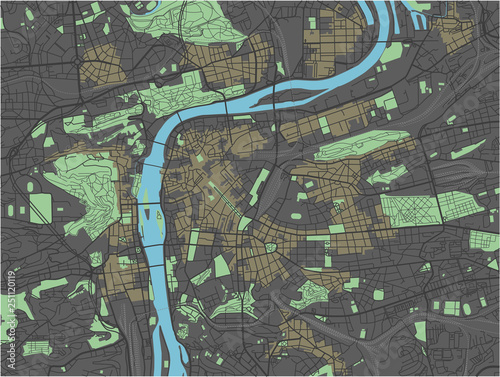 Prague vector map with dark colors.