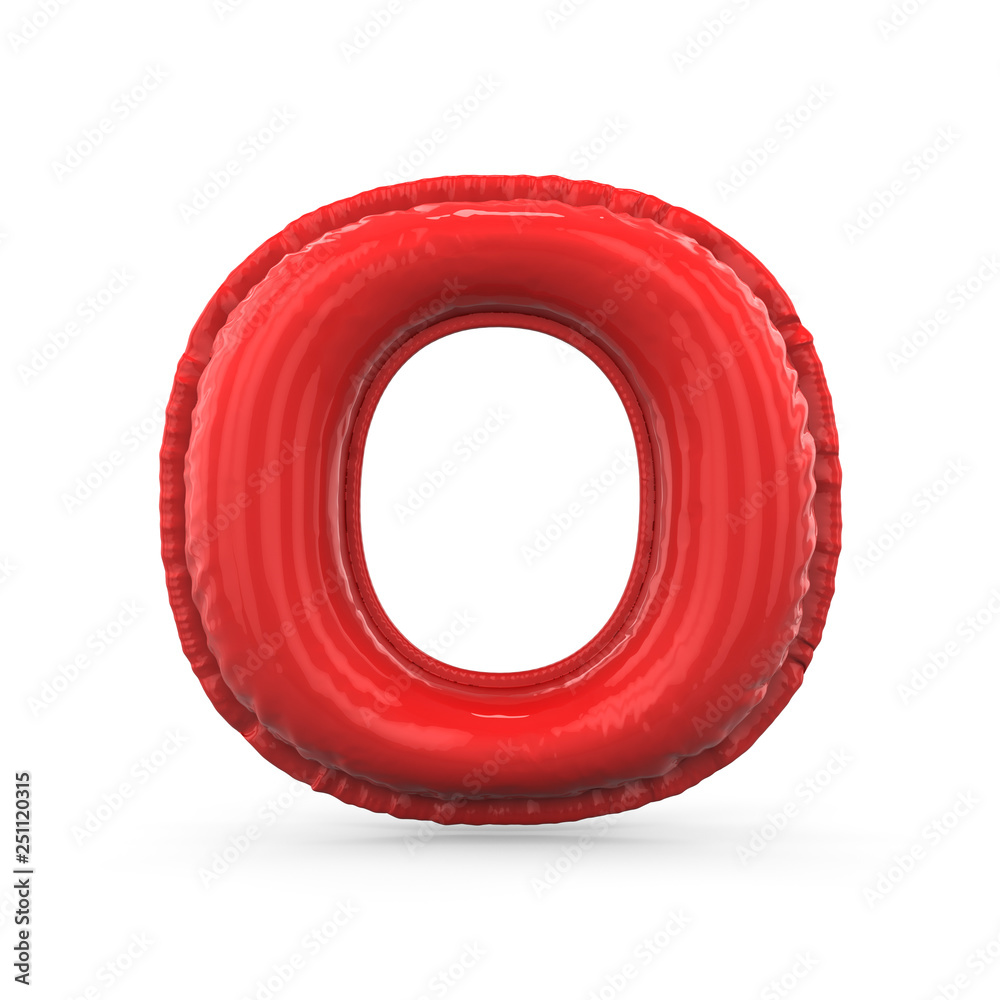 Red letter O made of inflatable balloon isolated. 3D Red letter O made of inflatable balloon isolated. 3D