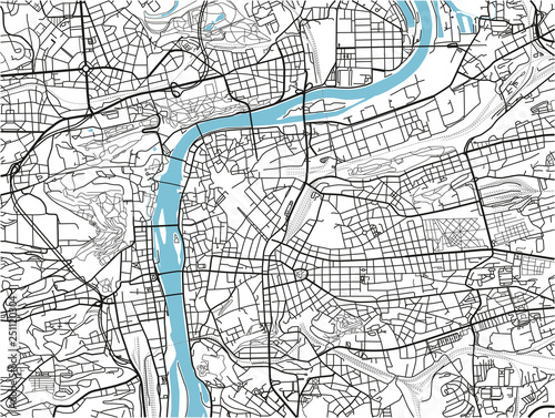 Black and white vector city map of Prague with well organized separated layers.