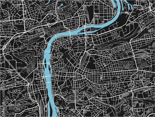 Black and white vector city map of Prague with well organized separated layers.