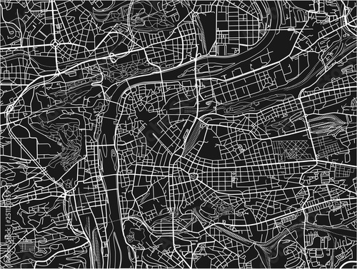 Black and white vector city map of Prague with well organized separated layers.