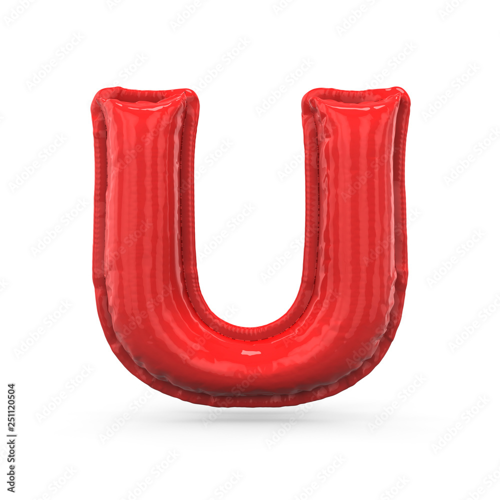 Red letter U made of inflatable balloon isolated. 3D Red letter U made of inflatable balloon isolated. 3D