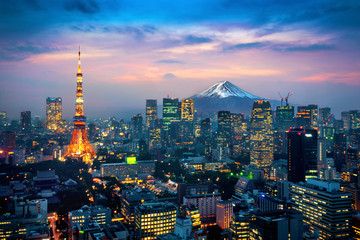 Wandcirkels Tokio Tokio met berg Fuji op achtergrond  © tawatchai1990