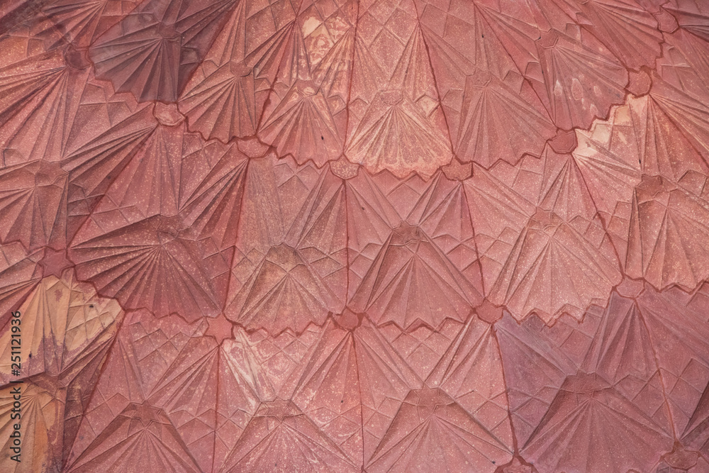 The details of intricate carvings of roof inside the Qutub Minar complex, Delhi, India