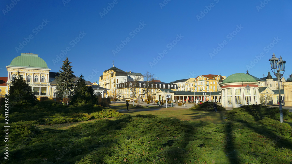 Panorama view of Frantiskovy Lazne Spa town with parks, mineral springs and historic buildings, Czech Republic