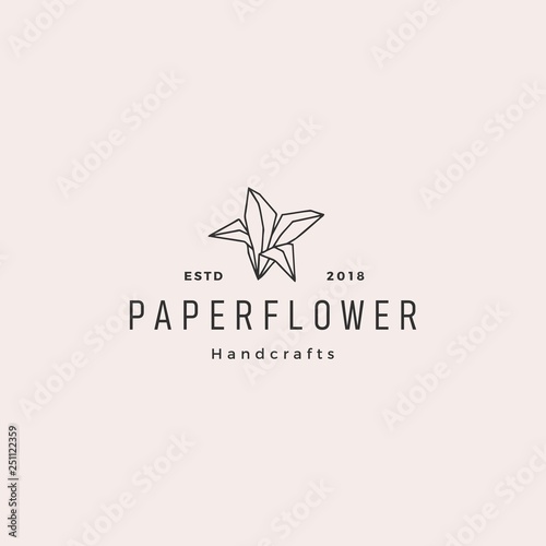 flower paper origami hand craft handcraft logo hipster retro vintage vector icon line