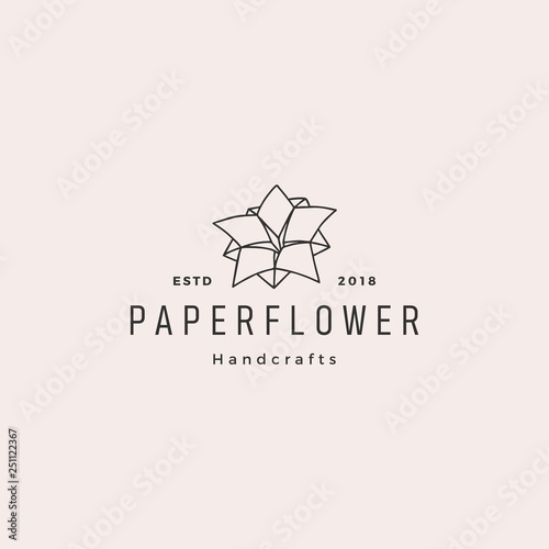 flower paper origami hand craft handcraft logo hipster retro vintage vector icon