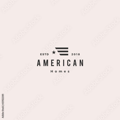 american flag house home mortgage logo hipster retro vintage vector icon