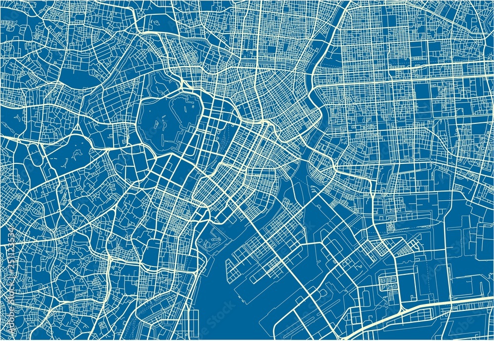 Blue and White vector city map of Tokyo with well organized separated ...