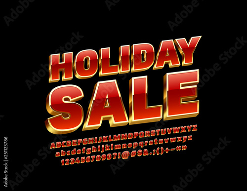 Vector luxury banner Holiday sae witn chic isometric Font. 3D Red and Golden Alphabet Letters, Numbers and Symbols 