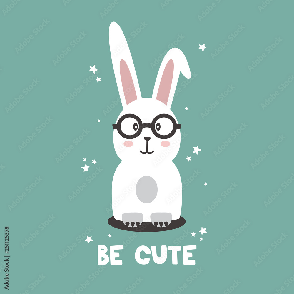 Simple illustration with happy bunny and english text, poster design.  Colorful background vector. Be cute, funny concept. Cartoon wallpaper. Hand  drawn backdrop Stock Vector | Adobe Stock