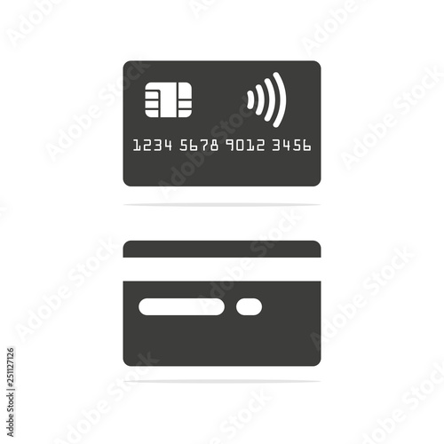 Monochrome vector illustration of a Credit Card Icon from two sides , isolated on a white background.