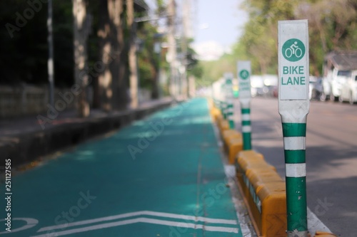 Bike lanes in Bangkok with lanes on the road for cyclists only.
