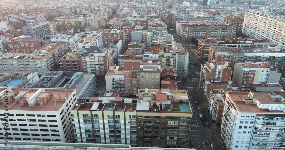 Buildings  in Barcelona. Spain. Aerial view by a Drone
