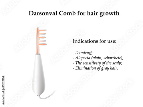Darsonval. The device for the treatment of the skin. Medicinal properties darsonval comb hair. Vector illustration on isolated background