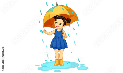 Cute little girl with umbrella enjoying rain 1