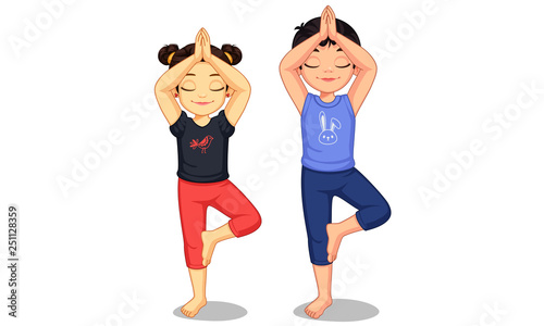 Cute little kids in yoga pose vector illustration