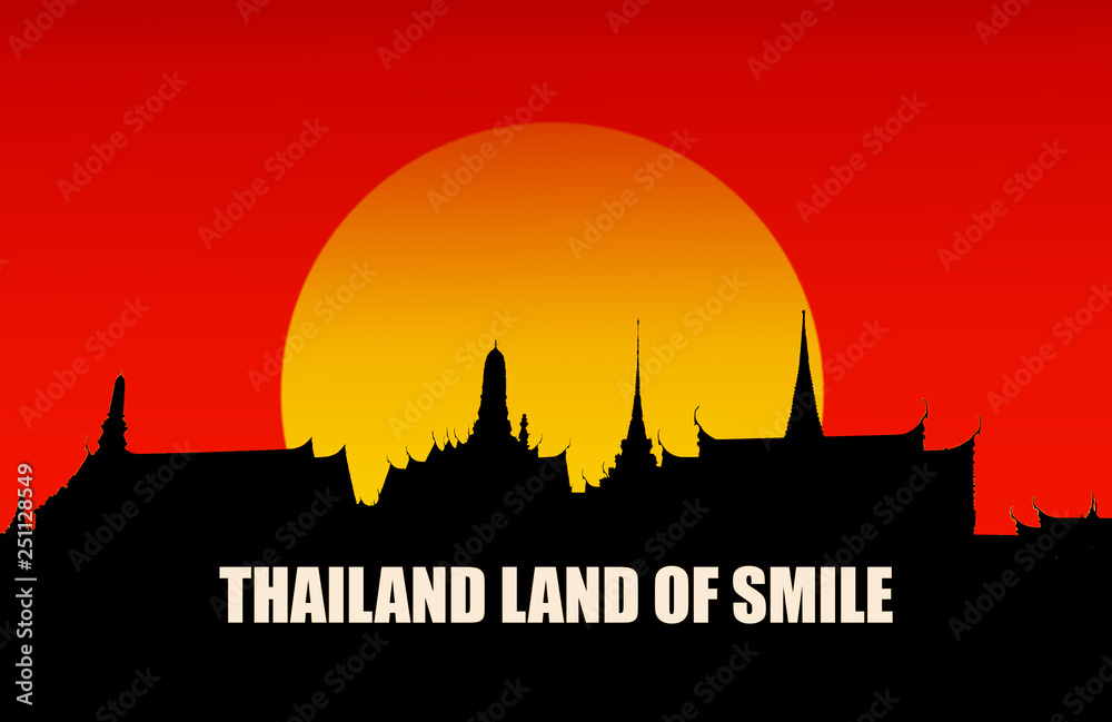 silhouette of grand palace with sun ,landmark of  thailand