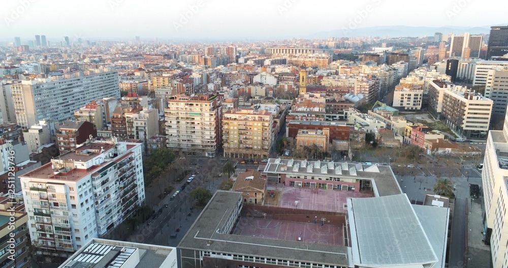 Aerial view in Barcelona. City of Catalonia. Spain. Drone Photo