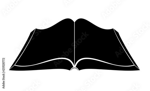 An open book on the table. Simple black outlines. Logo or emblem of a bookstore or knowledge base.
