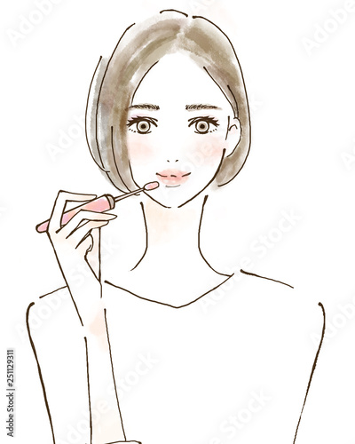 リップ　口紅をつける女性　若い　綺麗　おしゃれ