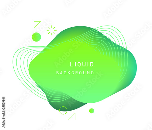 dynamic light on fluid blotch. Gradient liquid blob with circles, triangle and wavy lines. Modern abstract background for card design or logo template. Dynamical colored shapes