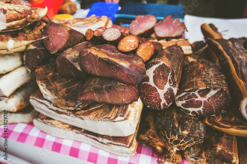 Domestic Traditional Food Smoked Meat At Local Farmers Markets