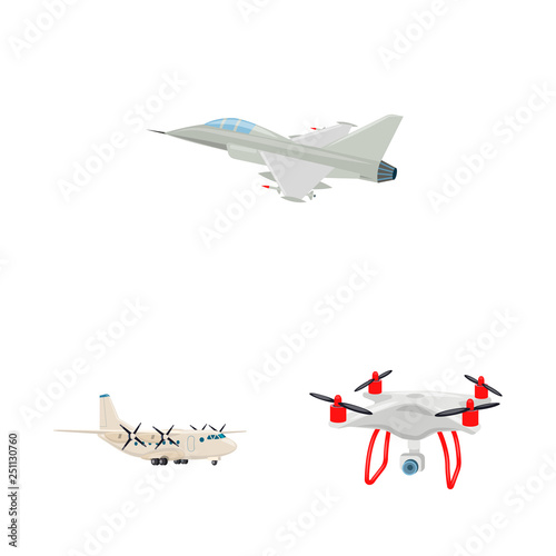 Vector design of plane and transport logo. Collection of plane and sky vector icon for stock.