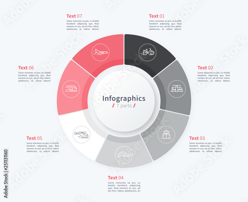Stylish pie chart circle infographic template. 7 parts. 