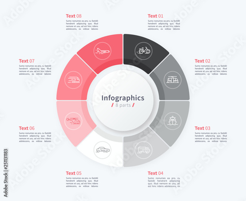 Stylish pie chart circle infographic template. 8 parts. 