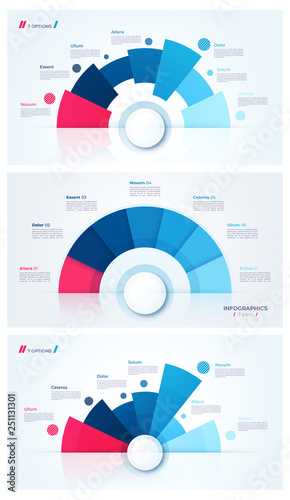 Set of stylish pie chart circle infographic templates. 7 parts. 