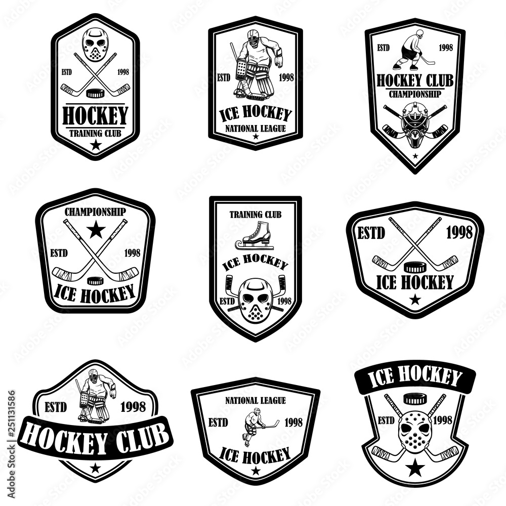 Set of hockey club emblems. Design element for logo, label, sign, t shirt, poster.