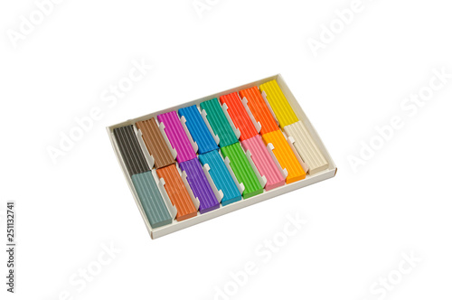 A set of colored plasticine in a box for children's creativity isolated on white background