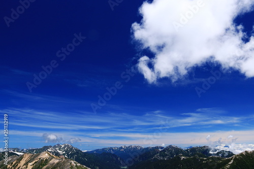 北アルプス水晶岳山頂からの山々 立山連峰、剣岳、後立山連峰、黒部湖遠景