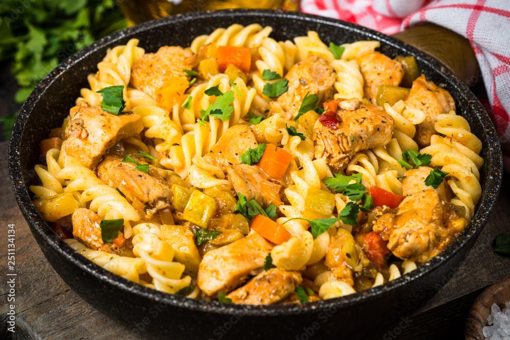 Pasta with Chicken and vegetables. Pasta with Chicken and vegetables.