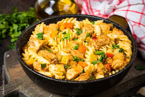 Pasta with Chicken and vegetables.