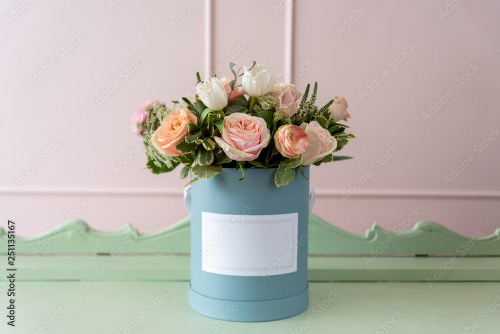 Beautiful bouquet of flowers in a box Beautiful bouquet of flowers in a box