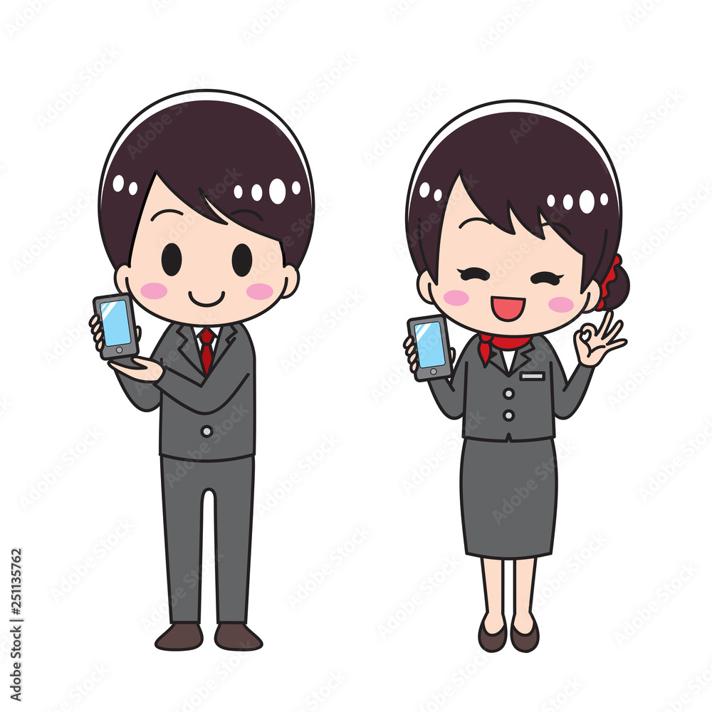 Male and female set of sales counseling smartphone Male and female set of sales counseling smartphone