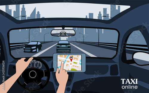 Taxi online view from the car.