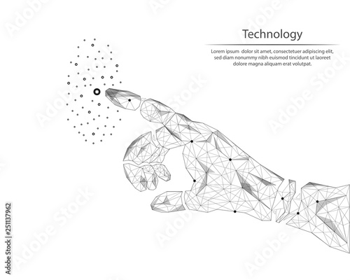Abstract image of hands in the form of lines and dots, consisting of triangles and geometric shapes. Low poly vector background.