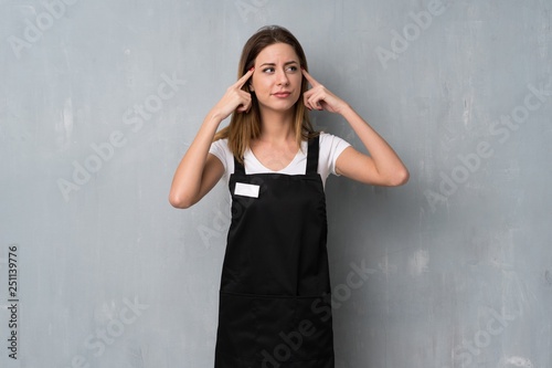 Employee woman having doubts and thinking