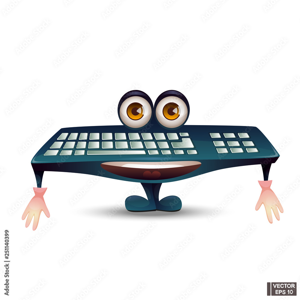 Cartoon character computer keyboard with big eyes. Stock Vector | Adobe Stock Cartoon character computer keyboard with big eyes. Stock Vector | Adobe Stock