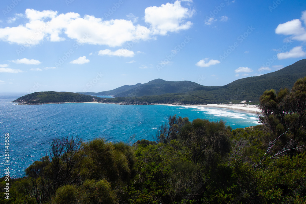 beautiful Australian landscape with mountains huge beach and blue ocean