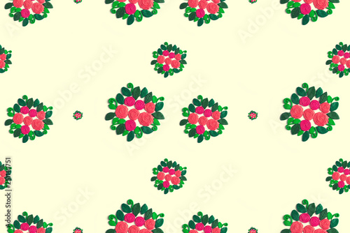 Pattern seamless wreath of flowers and leaves on a white background
