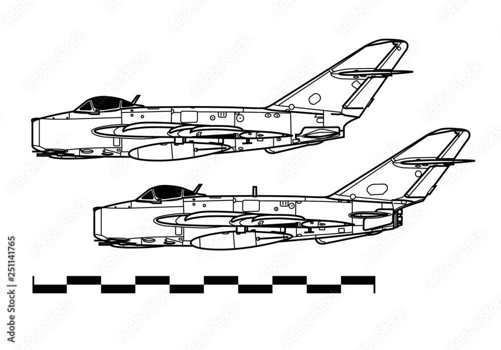 Mikoyan MiG-17 Fresco. Outline drawing Mikoyan MiG-17 Fresco. Outline drawing