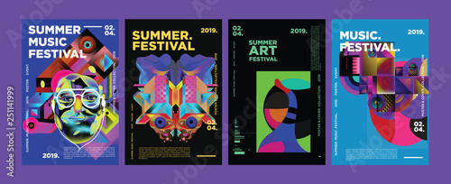 Summer Colorful Art and Music Festival Poster and Cover Template for Event, Magazine, and Web Banner.