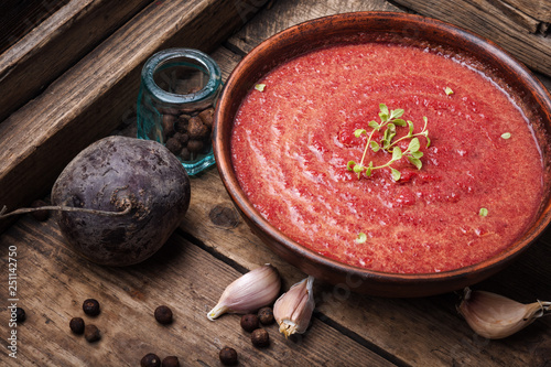 Vegetable soup with beetroot photo